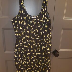 AUW Black Dress with Yellow Floral Pattern